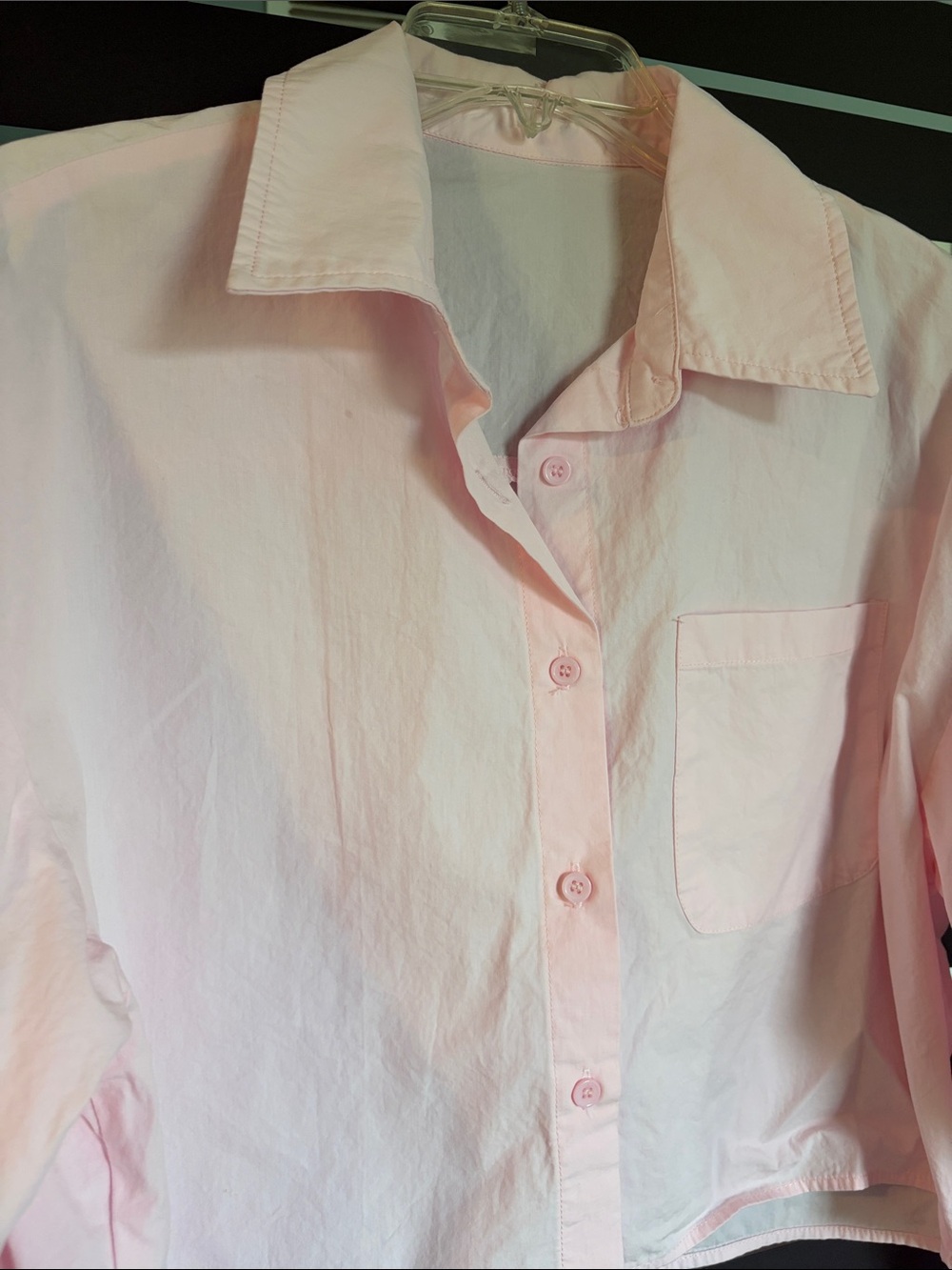 Amazon Women's Light Pink Cropped Button-Down Shirt - Picture 2 of 5